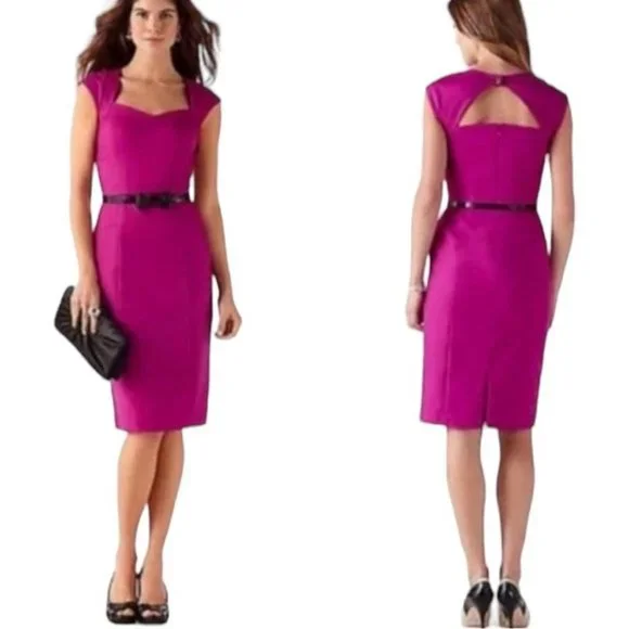 White House Black Market Magenta Open Back Pleated Cocktail Sheath Dress, Sz 10 - Picture 1 of 10